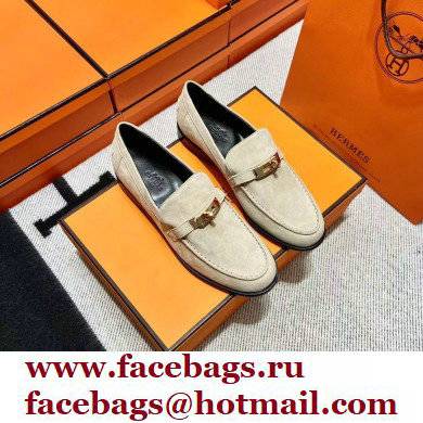 Hermes suede Leather kelly Loafers off white