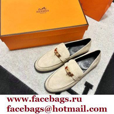 Hermes suede Leather kelly Loafers off white