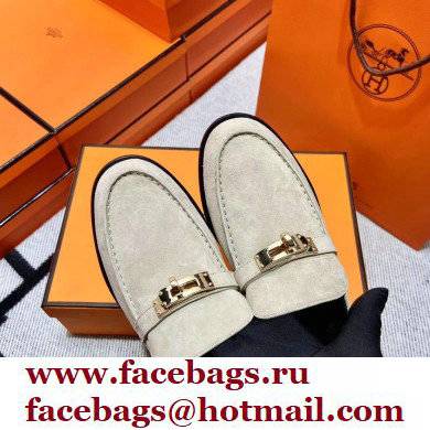 Hermes suede Leather kelly Loafers off white