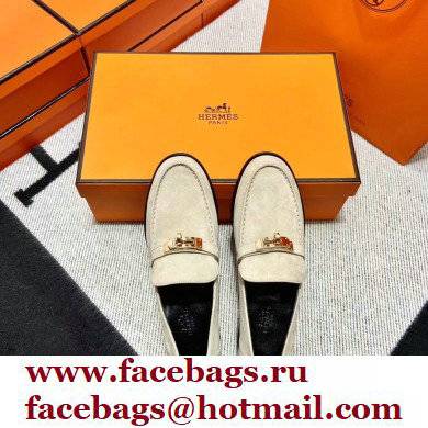 Hermes suede Leather kelly Loafers off white