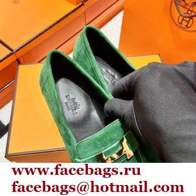 Hermes suede Leather royal Loafers green