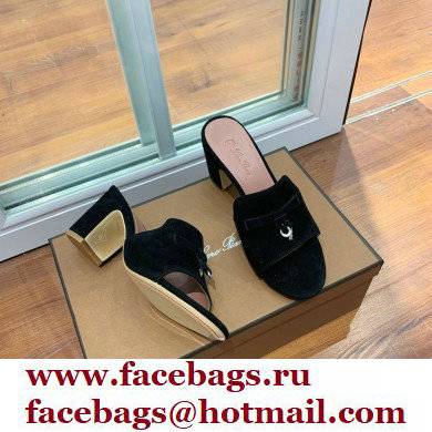 Loro Piana Heel 8cm Suede Goatskin Summer Charms Sandals Black