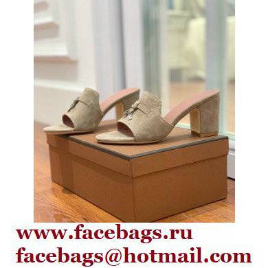 Loro Piana Heel 8cm Suede Goatskin Summer Charms Sandals Camel