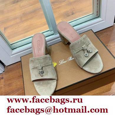 Loro Piana Heel 8cm Suede Goatskin Summer Charms Sandals Camel