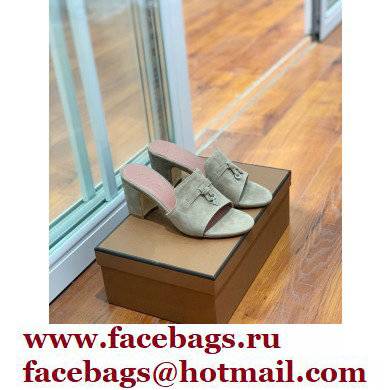 Loro Piana Heel 8cm Suede Goatskin Summer Charms Sandals Camel