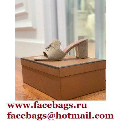 Loro Piana Heel 8cm Suede Goatskin Summer Charms Sandals Camel