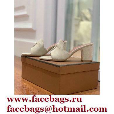 Loro Piana Heel 8cm Suede Goatskin Summer Charms Sandals Creamy