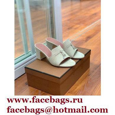 Loro Piana Heel 8cm Suede Goatskin Summer Charms Sandals Creamy