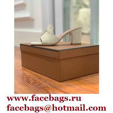 Loro Piana Heel 8cm Suede Goatskin Summer Charms Sandals Creamy