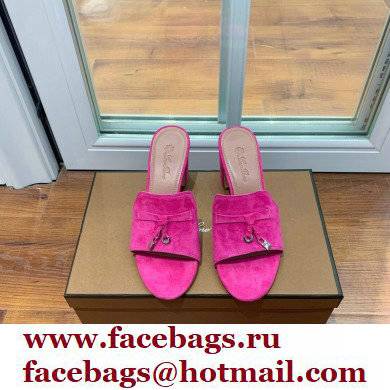 Loro Piana Heel 8cm Suede Goatskin Summer Charms Sandals Fuchsia