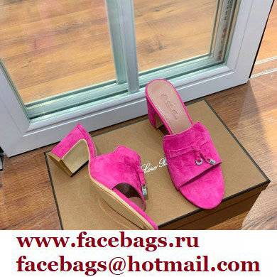 Loro Piana Heel 8cm Suede Goatskin Summer Charms Sandals Fuchsia