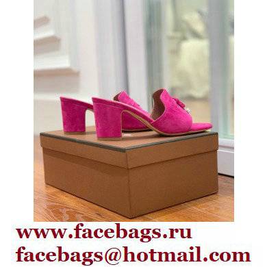 Loro Piana Heel 8cm Suede Goatskin Summer Charms Sandals Fuchsia