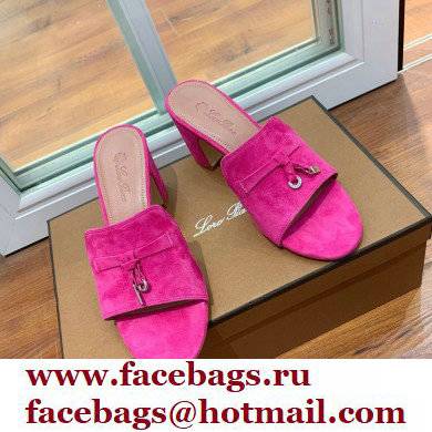 Loro Piana Heel 8cm Suede Goatskin Summer Charms Sandals Fuchsia