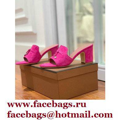 Loro Piana Heel 8cm Suede Goatskin Summer Charms Sandals Fuchsia