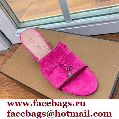 Loro Piana Heel 8cm Suede Goatskin Summer Charms Sandals Fuchsia