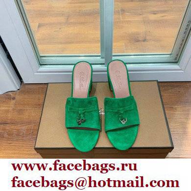 Loro Piana Heel 8cm Suede Goatskin Summer Charms Sandals Green