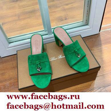 Loro Piana Heel 8cm Suede Goatskin Summer Charms Sandals Green