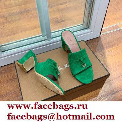 Loro Piana Heel 8cm Suede Goatskin Summer Charms Sandals Green