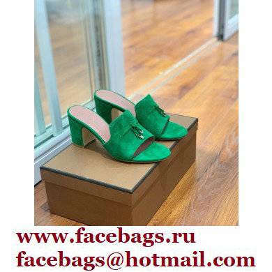 Loro Piana Heel 8cm Suede Goatskin Summer Charms Sandals Green