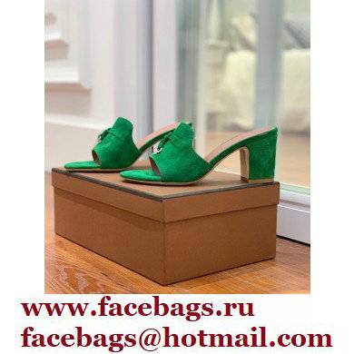 Loro Piana Heel 8cm Suede Goatskin Summer Charms Sandals Green