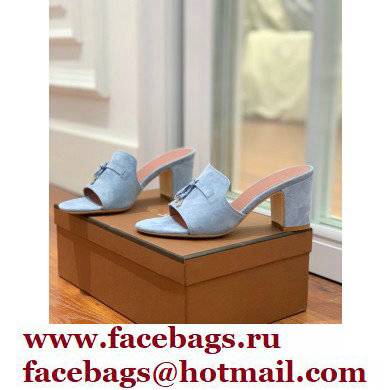 Loro Piana Heel 8cm Suede Goatskin Summer Charms Sandals Light Blue