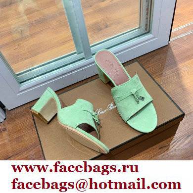 Loro Piana Heel 8cm Suede Goatskin Summer Charms Sandals Light Green