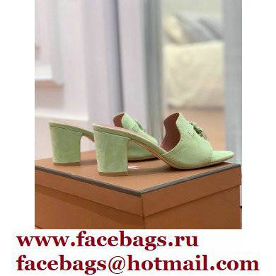 Loro Piana Heel 8cm Suede Goatskin Summer Charms Sandals Light Green