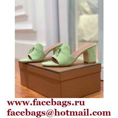 Loro Piana Heel 8cm Suede Goatskin Summer Charms Sandals Light Green