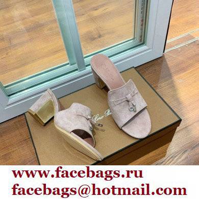 Loro Piana Heel 8cm Suede Goatskin Summer Charms Sandals Nude Pink