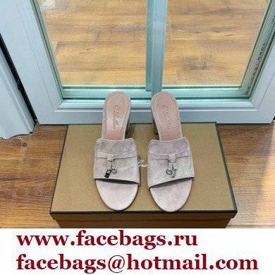 Loro Piana Heel 8cm Suede Goatskin Summer Charms Sandals Nude Pink