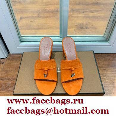 Loro Piana Heel 8cm Suede Goatskin Summer Charms Sandals Orange