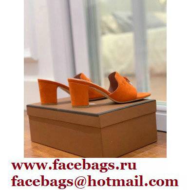 Loro Piana Heel 8cm Suede Goatskin Summer Charms Sandals Orange