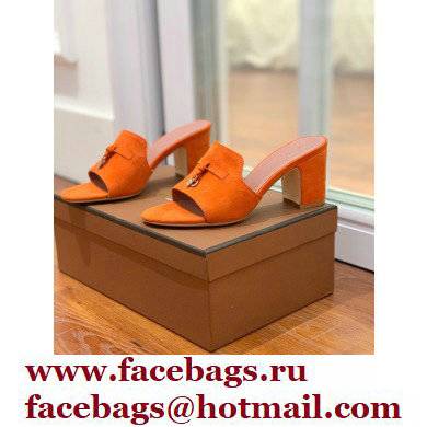 Loro Piana Heel 8cm Suede Goatskin Summer Charms Sandals Orange