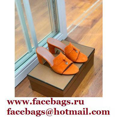 Loro Piana Heel 8cm Suede Goatskin Summer Charms Sandals Orange