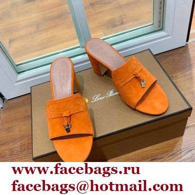 Loro Piana Heel 8cm Suede Goatskin Summer Charms Sandals Orange