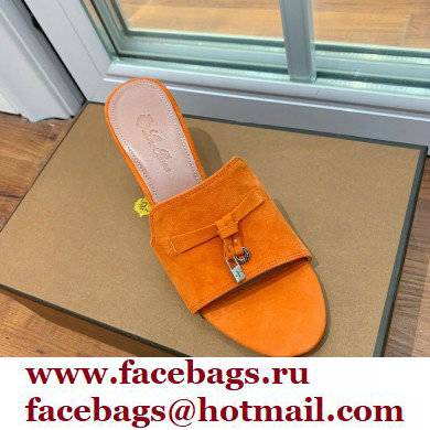 Loro Piana Heel 8cm Suede Goatskin Summer Charms Sandals Orange