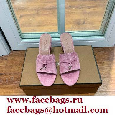 Loro Piana Heel 8cm Suede Goatskin Summer Charms Sandals Pink