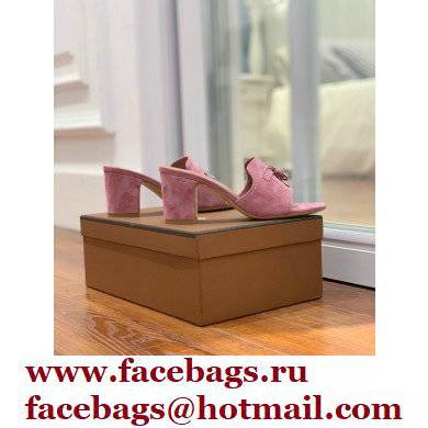 Loro Piana Heel 8cm Suede Goatskin Summer Charms Sandals Pink