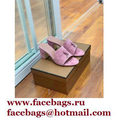 Loro Piana Heel 8cm Suede Goatskin Summer Charms Sandals Pink