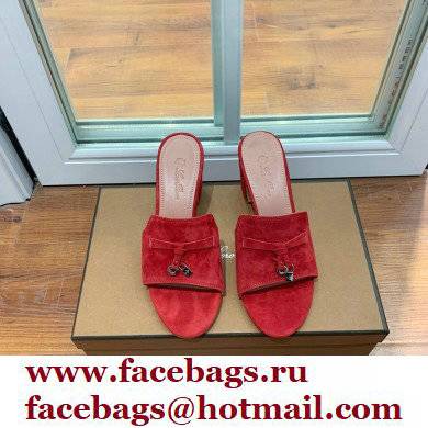 Loro Piana Heel 8cm Suede Goatskin Summer Charms Sandals Red