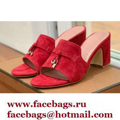 Loro Piana Heel 8cm Suede Goatskin Summer Charms Sandals Red