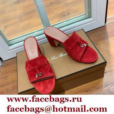 Loro Piana Heel 8cm Suede Goatskin Summer Charms Sandals Red