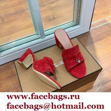 Loro Piana Heel 8cm Suede Goatskin Summer Charms Sandals Red