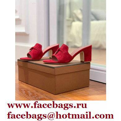 Loro Piana Heel 8cm Suede Goatskin Summer Charms Sandals Red