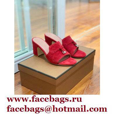 Loro Piana Heel 8cm Suede Goatskin Summer Charms Sandals Red