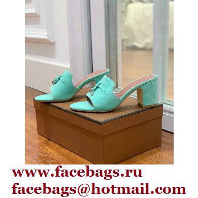 Loro Piana Heel 8cm Suede Goatskin Summer Charms Sandals Turquoise Green