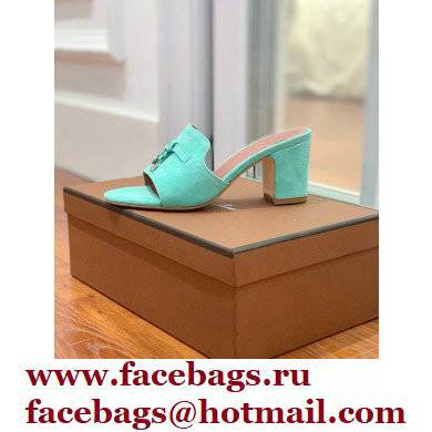 Loro Piana Heel 8cm Suede Goatskin Summer Charms Sandals Turquoise Green