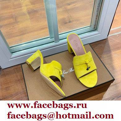 Loro Piana Heel 8cm Suede Goatskin Summer Charms Sandals Yellow