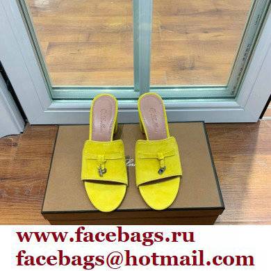 Loro Piana Heel 8cm Suede Goatskin Summer Charms Sandals Yellow