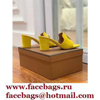 Loro Piana Heel 8cm Suede Goatskin Summer Charms Sandals Yellow